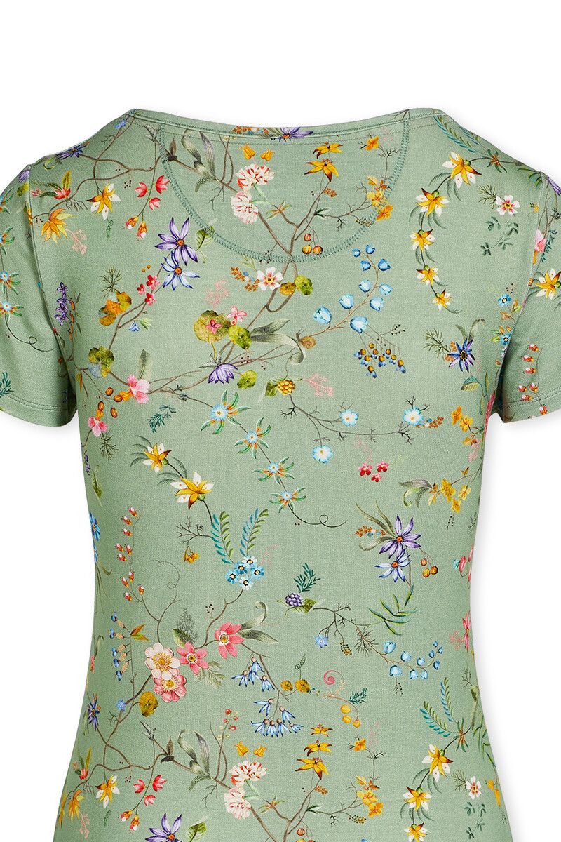 Top Korte Mouw Petites Fleurs Groen