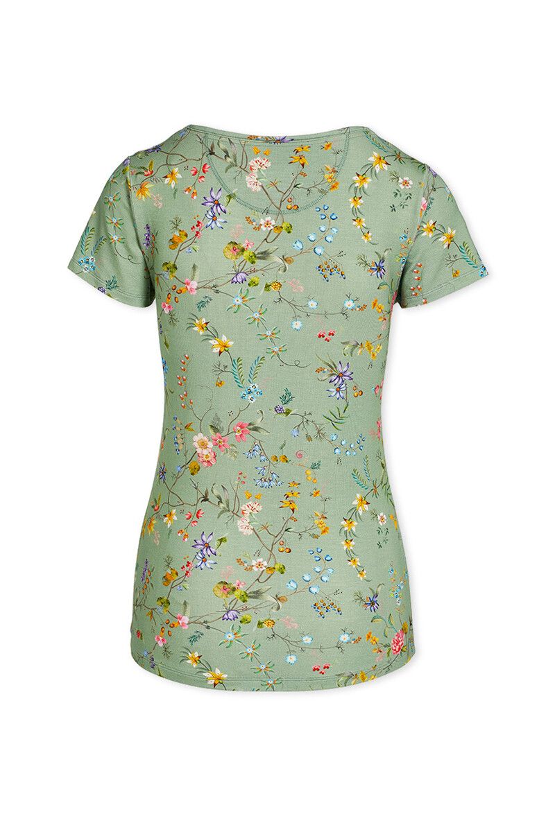 Top Korte Mouw Petites Fleurs Groen