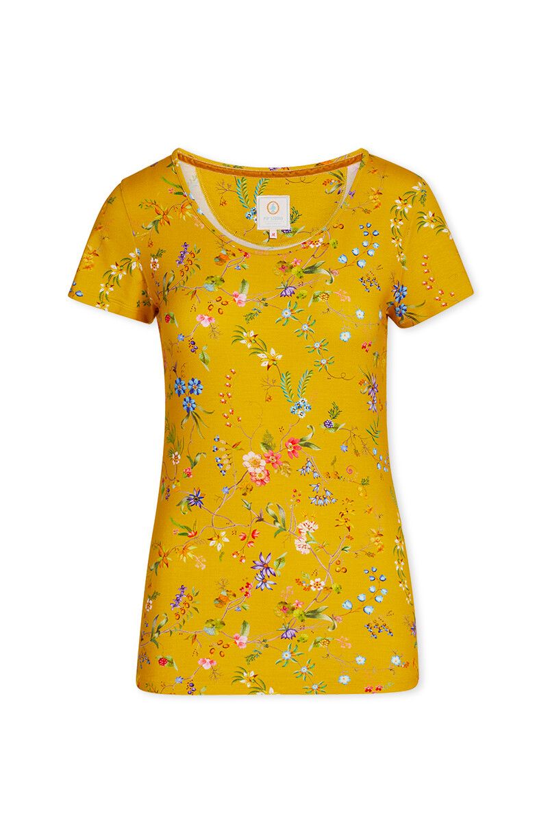 Top Korte Mouw Petites Fleurs Geel