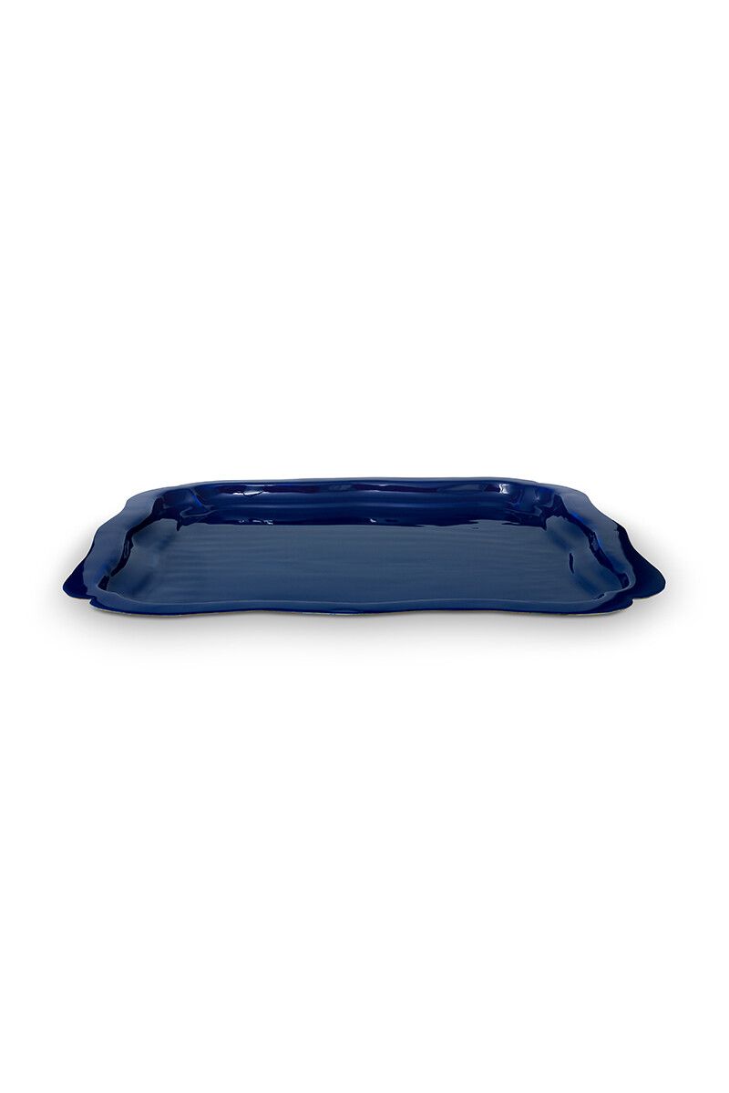Plateau Carré Émaillé en Coloris Bleu