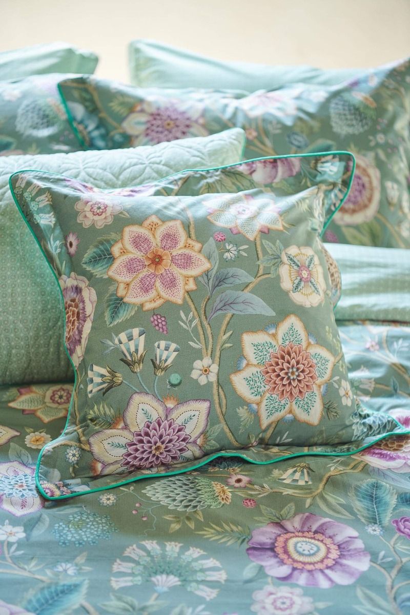 Square Cushion Viva Las Flores Green