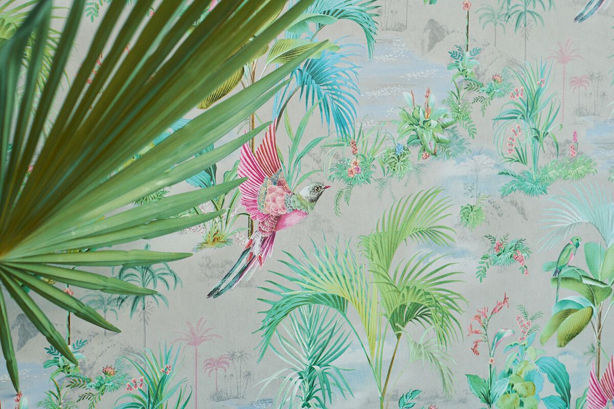 Pip Studio Palm Scene Non-Woven Wallpaper Grey