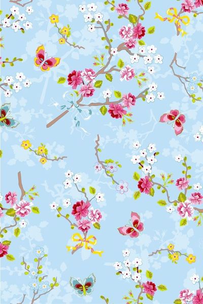 Chinese Rose wallpaper blue - Blauw