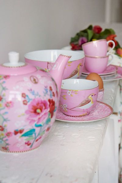 Floral Cappuccino Tasse und Untertasse Early Bird Rosa