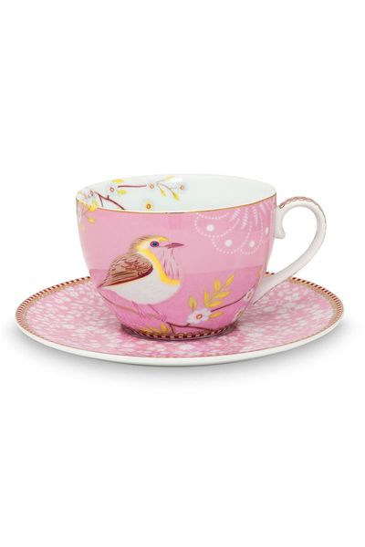 Floral Cappuccino Tasse und Untertasse Early Bird Rosa