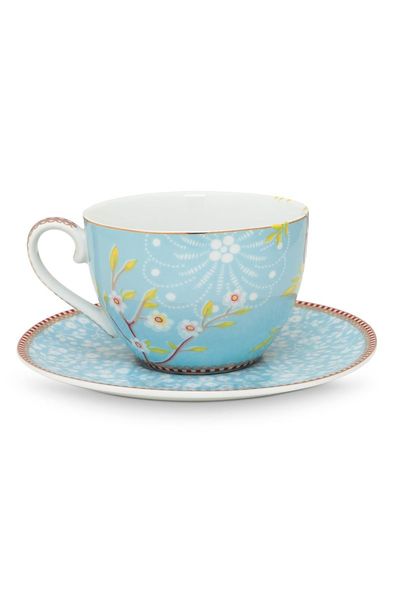 Floral cappuccino kop en schotel Early Bird Blauw