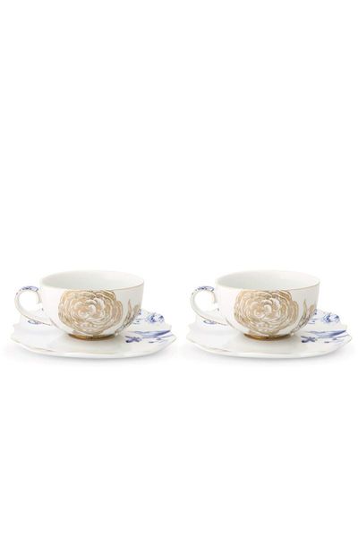 Royal White Set/2 Tea Cups & Saucers 