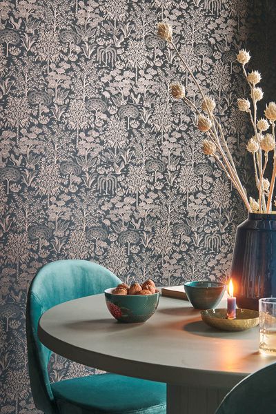 Pip Studio Origami Tree Non-Woven Wallpaper Dark Blue/Rosegold