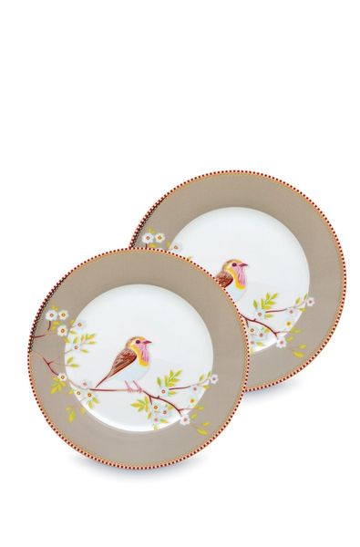 Early Bird Set of 2 Breakfast Plates Khaki 21 cm
