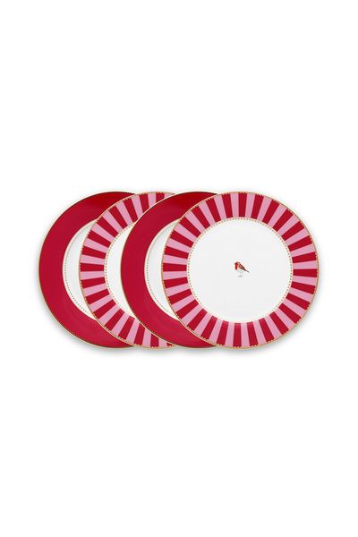 Love Birds Set/4 Breakfast Plates Red/Pink 21 cm