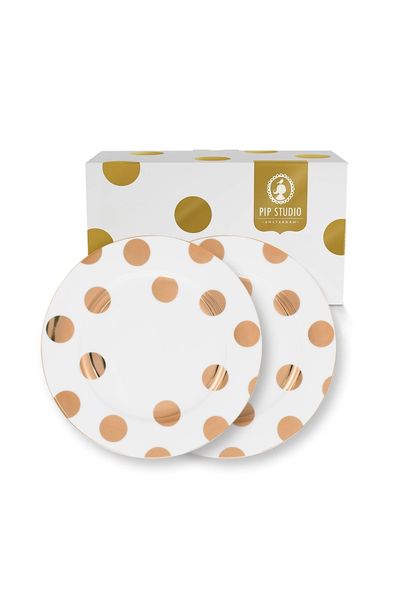 Set/2 Ontbijtborden Dot Delight Wit/Goud 23cm