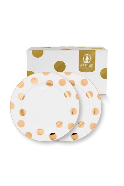 Set/2 Assiette Plates Dot Delight Blanc/Or 26.5cm