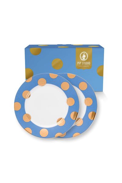 Set/2 Ontbijtborden Dot Delight Lichtblauw/Goud 21cm