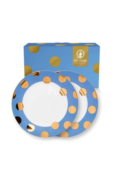 Set/2 Ontbijtborden Dot Delight Lichtblauw/Goud 23cm