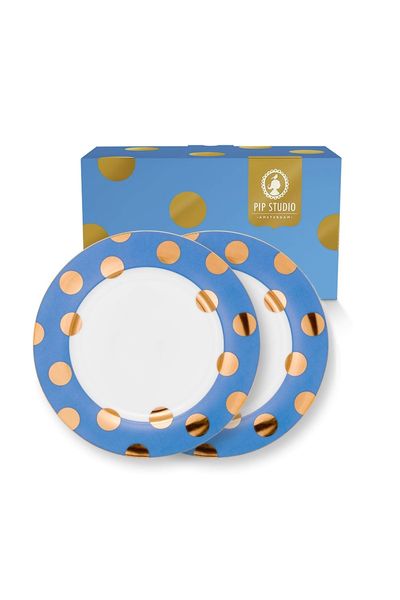 Set/2 Assiette Plates Dot Delight Bleu Clair/Or 26.5cm