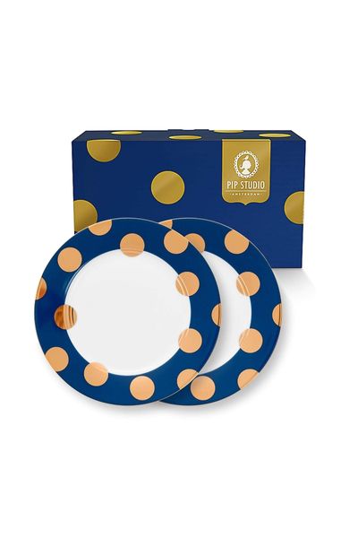 Set/2 Ontbijtborden Dot Delight Navy/Goud 21cm