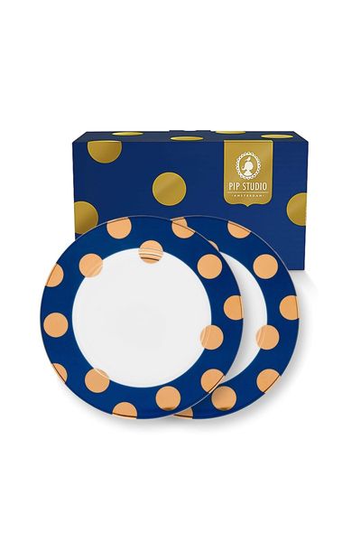 Set/2 Ontbijtborden Dot Delight Navy/Goud 23cm