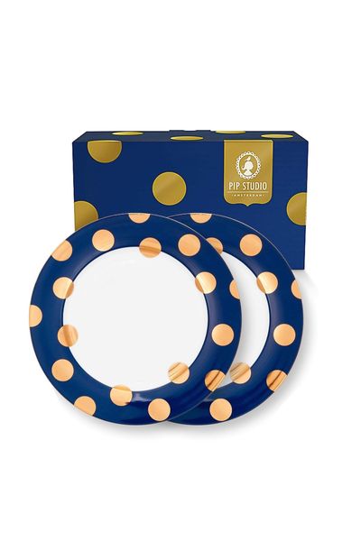 Set/2 Assiette Plates Dot Delight Bleu Marine/Or 26.5cm