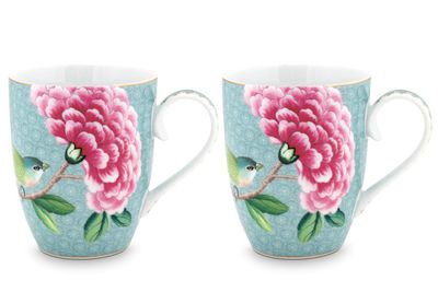 Blushing Birds Set of 2 Mugs large blue