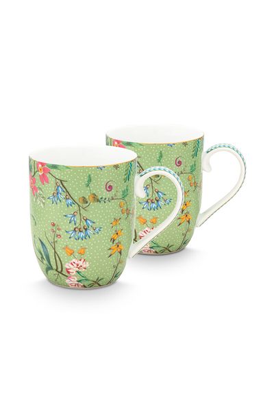 Jolie Set/2 Mugs Small Flowers Green