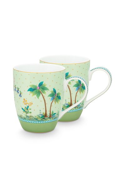 Jolie Set/2 Mokken Groot Gouden Stippen Groen