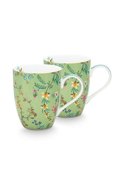 Jolie Set/2 Mug Large Flowers Green