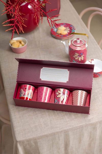 Oriental Flower Festival Set/4 Mugs Dark Pink