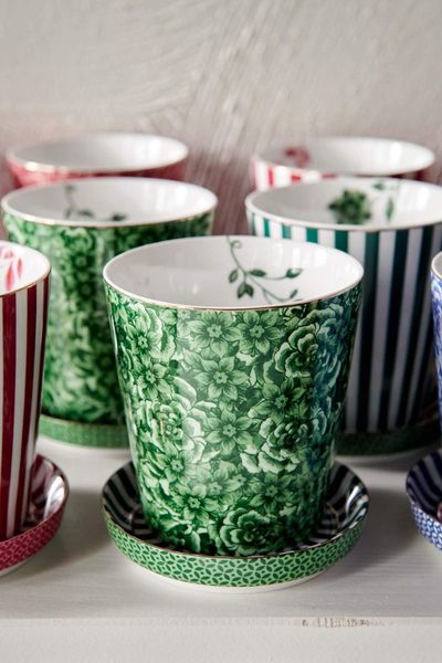 Royal Stripes Mok Bloemen & Theetip Groen