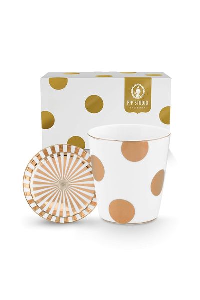 Set/2 Mug without Ear & Tea Tips Dot Delight White/Gold 290ml
