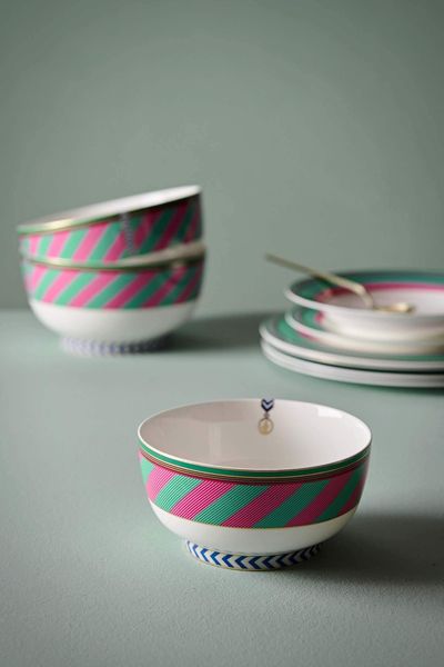 Pip Chique Stripes Bowl Pink/Green 15.5cm