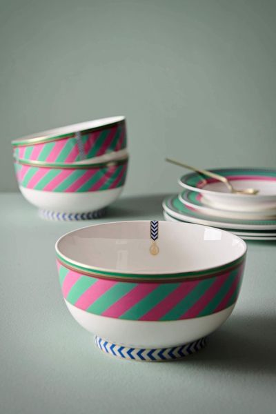 Pip Chique Stripes Bowl Pink/Green 20.5cm
