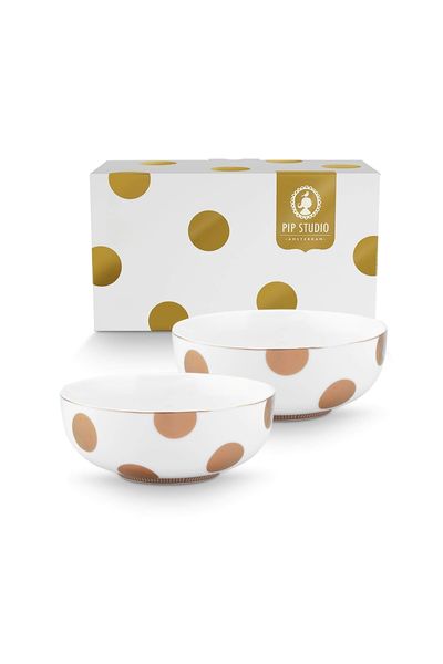 Set/2 Kommen Dot Delight Wit/Goud 15cm