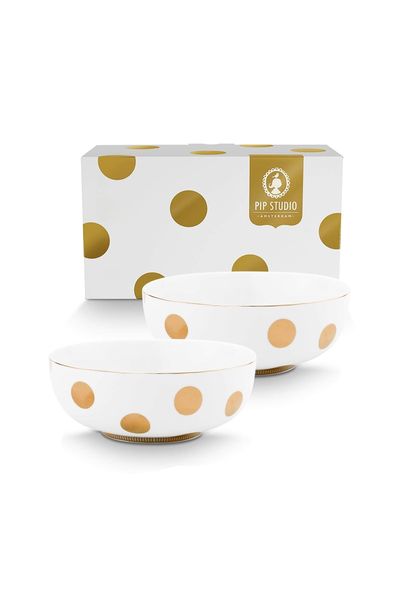 Set/2 Schalen Dot Delight Weiß/Gold 20cm
