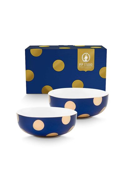 Set/2 Kommen Dot Delight Navy/Goud 15cm