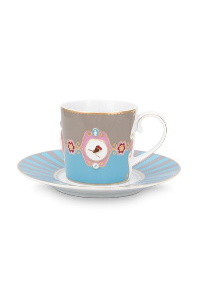 Love Birds Tasse & Untertasse Blau/Khaki