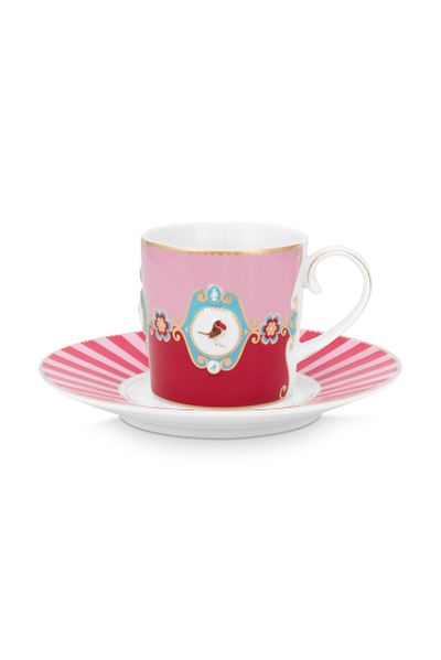 Tasse et Soucoupe à Cappuccino Love Birds Rouge/Rose