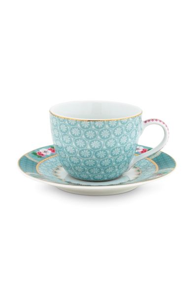 Blushing Birds espresso kop & schotel blauw