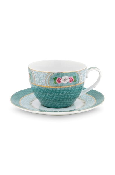 Blushing Birds Cappuccino Tasse & Untertasse blau