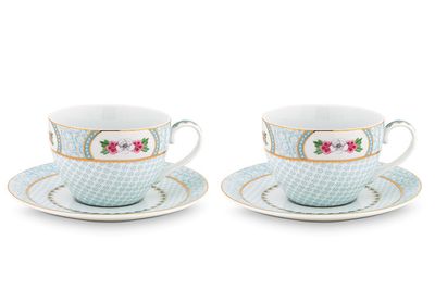 Blushing Birds Set/2 Cappuccino Cups & Saucers white