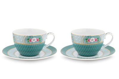 Lot de 2 Tasses et Soucoupes à Cappuccino Blushing Birds en Coloris Bleu