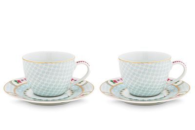Blushing Birds Set/2 Espresso Tassen & Untertassen weiß