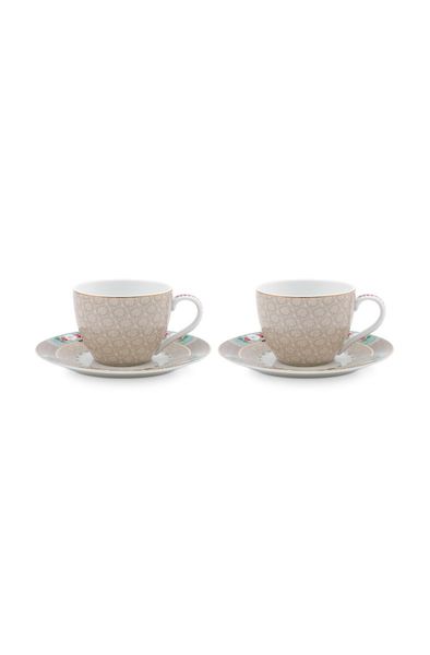 Blushing Birds Set/2 Espresso Tassen & Untertassen Khaki