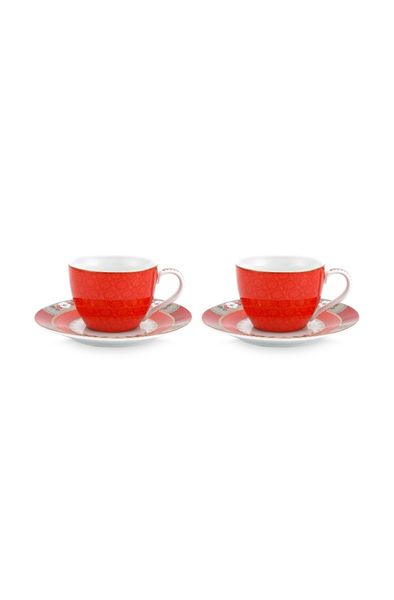 Blushing Birds Set/2 Espresso Tassen & Untertassen Rot