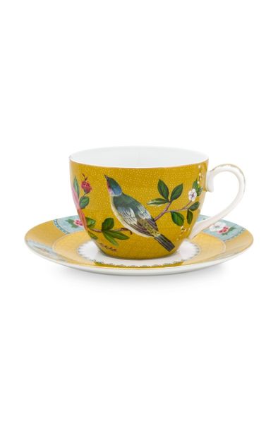 Blushing Birds Cappuccino Tasse & Untertasse Gelb