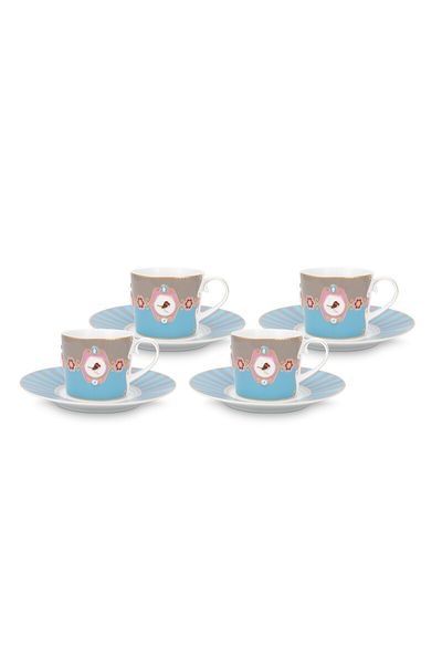 Love Birds Set/4 Tasse & Untertasse Blau/Khaki