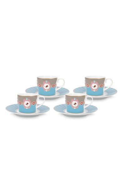 Love Birds Set/4 Kop & Schotel Blauw/Khaki