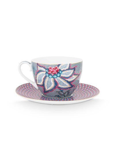 Tasse et Soucoupe Flower Festival Bleu Clair