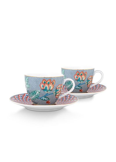Flower Festival Set/2 Espresso Kop & Schotel Lichtblauw