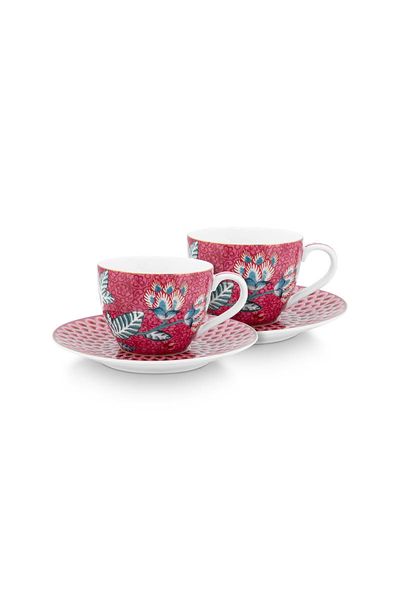 Lot de 2 Tasses et Soucoupes à Expresso Flower Festival Rose Foncé