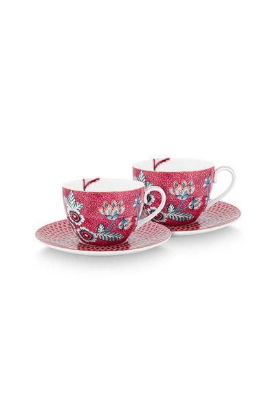 Flower Festival Set/2 Cappuccino Tasse & Undertasse Dunkelrosa